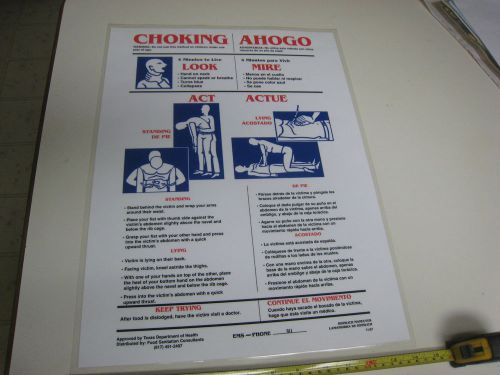 Warning Sign CHOKING  gives Safety Inst.  TX State approved 14&#034; x 18&#034; Laminated