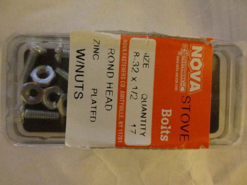 Nova fasteners stove bolts screws size 8-32 x 1/2 round head &amp; nuts 13 pcs for sale