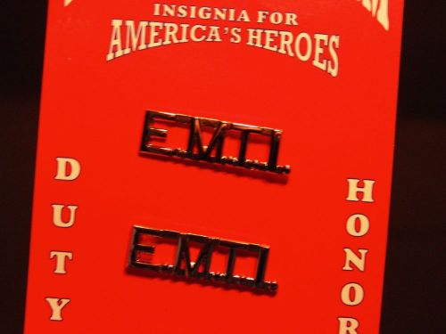 Uniform collar insignias, &#034;emti&#034;, pair, new in package, silvertone 3/8&#034; letter for sale