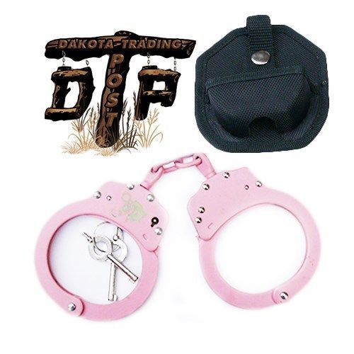PINK PLATED DOUBLE LOCK POLICE HANDCUFFS W/ KEYS AND CASE