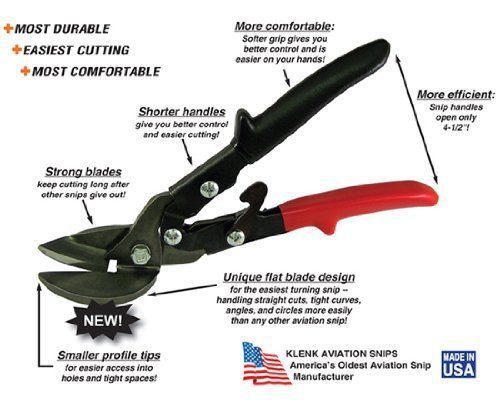 Klenk MA75200 Offset Aviation Snips Red Grip Left Cut Snip Sheet Metal Tools