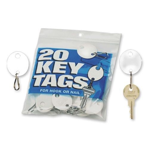 MMF Hook Style Oval Key Tag - Plastic - 20 / Pack - White