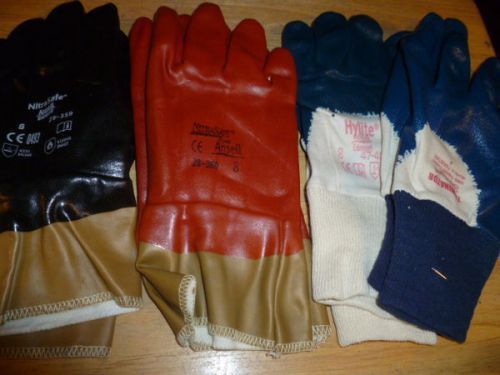 4 new pair assorted size 8 med nitrile dipped work gloves for sale