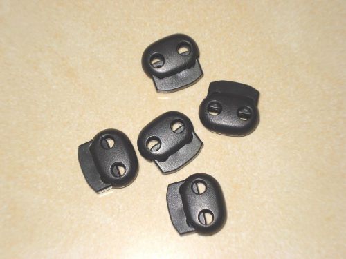 S019 black 2 pcs medium bean plastic 2 holes cord lock locks ends stopper 1510c for sale