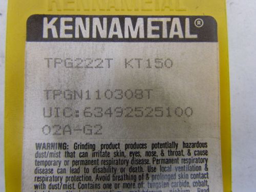 Kennametal TPG222T KT150 TPGN 110308T Ceramic Insert Grade KT150 Box of 6pcs