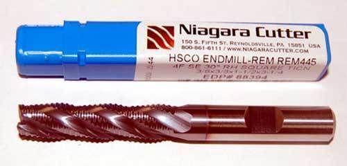 Niagara 3/8&#034; x 1-1/2&#034; M42-8% Cobalt Fine-Pitch Roughing CNC End Mill-TiCN