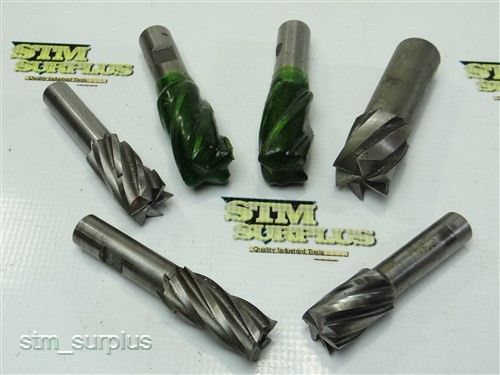 NICE LOT OF 6 HSS SINGLE END MILLS 7/8&#034; TO 1-1/2&#034; WITH 5/8&#034; TO 1&#034; SHANK