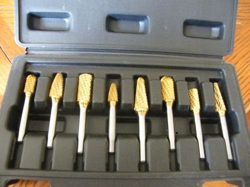 Kimball midwest carbide burs - bur-maxx tin solid tungsten 8pc set for sale