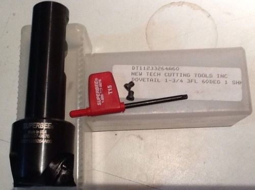 Newtech cutting tools dovetail cutter 1 3/4&#034; 3 fl 60 deg 1&#034; shank w/inserts for sale