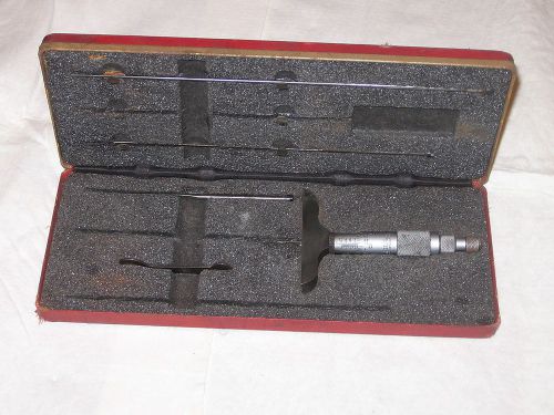 Starrett no 449 micrometer depth gauge with rods &amp; case depth mic thousandths for sale