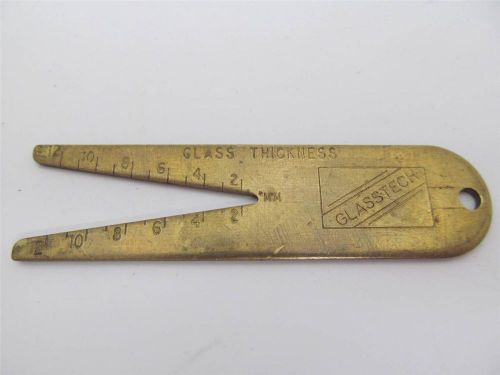 VINTAGE GLASS THICKNESS GAUGE GAGE GLASSTECH BRASS 2 SIDED Measures ths mm
