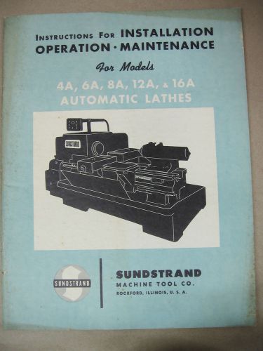 Sunstrand Automatic Lathe Manual