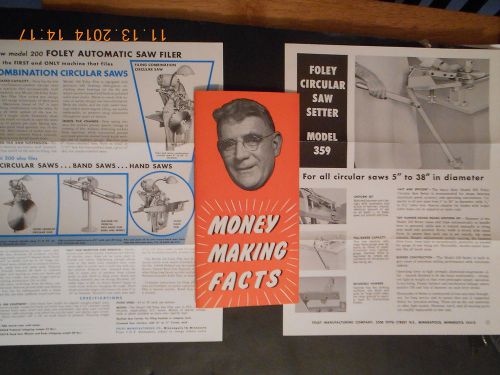 1963 Foley Manufacturing CO circular saw brochures grinder setter bed knife MN