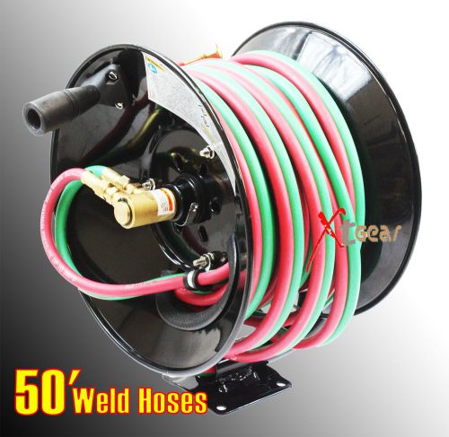 300psi 50&#039; manual twin oxy acetylene welding hose reel mount 50ft weld hoses for sale