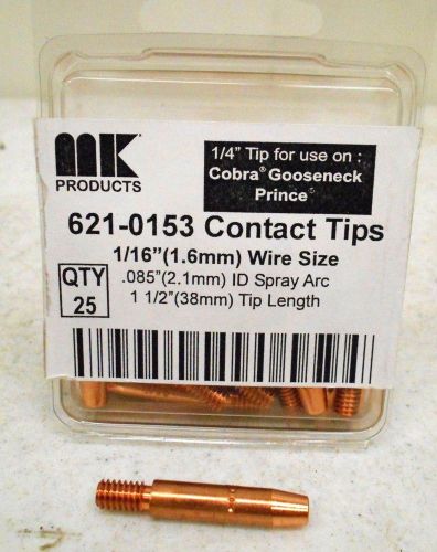 Mig Welding Contact Tips, 621-0153, 1/16&#034; (1.6mm) Wire size.