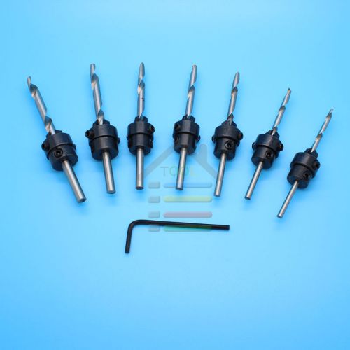 Woodworking tapered countersink drill bit set with adjustable depth stop collars for sale
