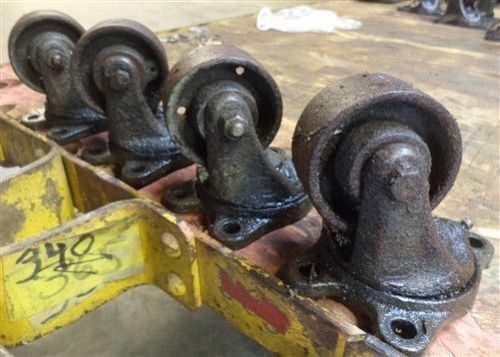 4 vintage cast iron factory cart dolly wheels industrial age swivel a23 fr ship for sale
