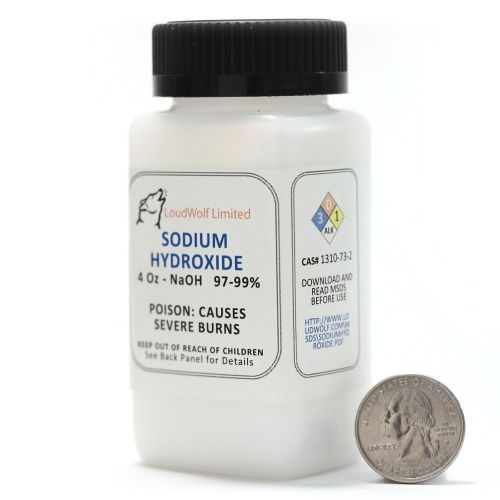 Sodium hydroxide - lye -caustic soda naoh 99.9% pure 4 ounces in plastic bottle for sale