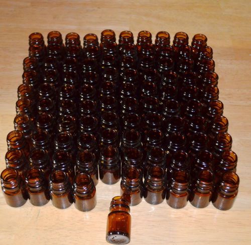 lot of 100 Brown Glass Screw top bottles app 7ml New old Stock No Caps.