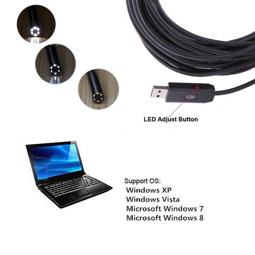 Waterproof 5.5mm 10M USB Endoscope Borescope Snake Inspection Camera Scope 6 LED