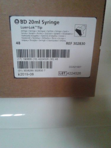 Bd 20ml syringe luer-lok tip 48 ref 302830 exp. 2019-08 for sale