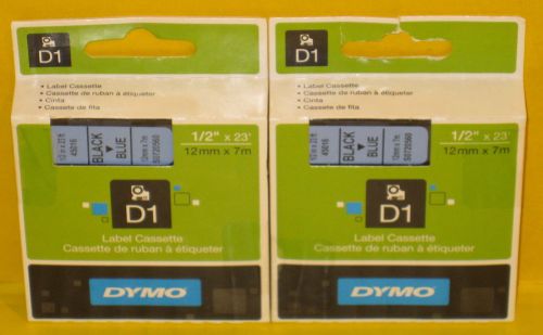 2 (Two) - DYMO 45016 D1 Label Cassettes Black / Blue 1858735 NEW