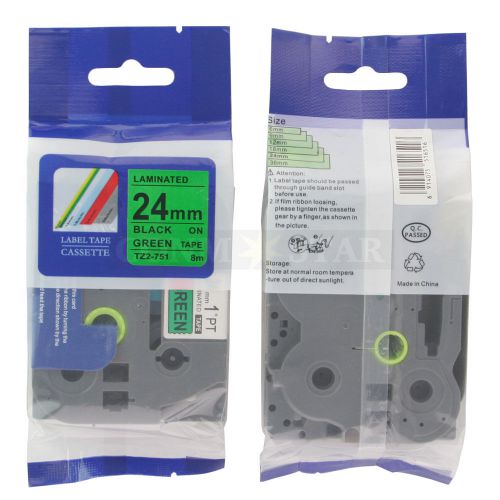 1pk black on green tape label for brother p-touch tz tze 751 24mm 1&#034; 26.2ft for sale