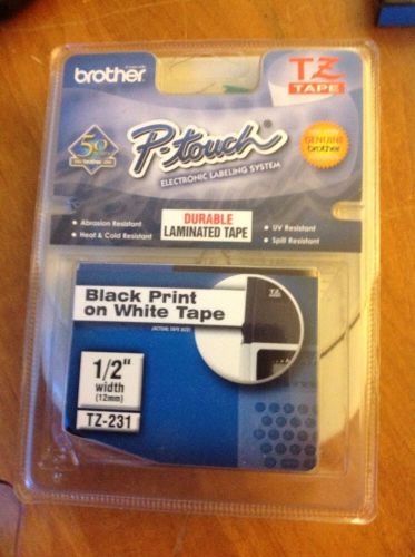 Brother TZ-231 Black Print on White Tape 0.47&#034; x 26.2 Feet - NEW (1/2&#034; Tape)