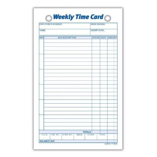 Adams Weekly Time Cards, 1-Sided, 4.25 x 6.75 Inches, White Index Bristol New
