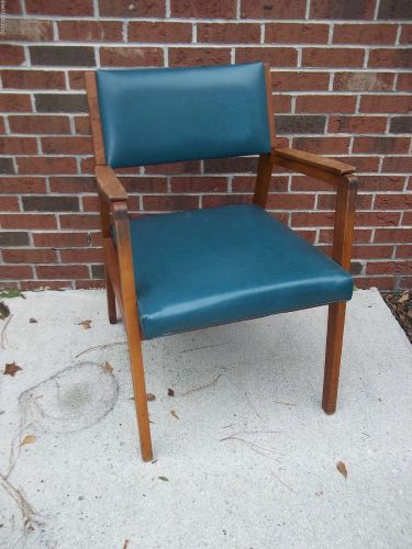 VTG Art Deco Wood &amp; Vinyl Designer Office Arm Chair* NICE CONDITION * RARE