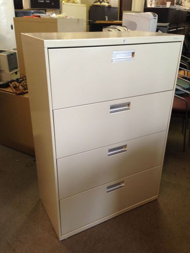 4 drawer lateral size file cabinet by hon office furn model 684l w/lock&amp;key 36&#034;w for sale
