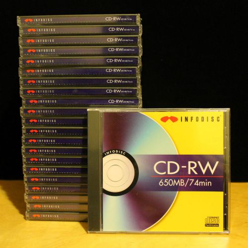 Lot of 20 New CD-RW Discs Rewritable 650MB / 74 MIN. Full Sized Cases. Free Ship