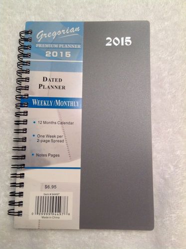 Gregorian Premium Planner 2015 Calendar - Weekly/Monthly 7 1/2 x 4 1/2 NEW GRAY
