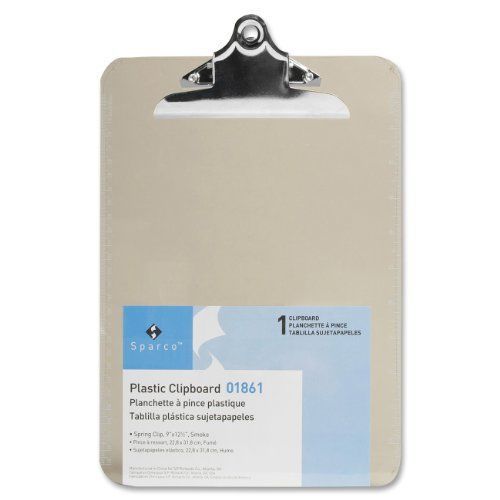 Sparco transparent plastic clipboard, 9 x 12-1/2 inches, smoke (spr01861) new for sale