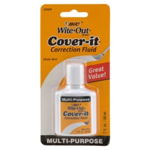 Bic Wite Out Cover-It Correction Fluid, 0.7 oz Quick drying complete coverage