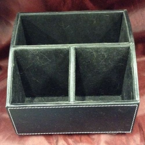Black Leather 3 Compartment Swivel Desk Caddy Lined with Felt