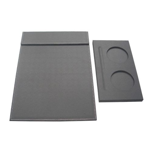 2pcs/set Black Faux Leather Business Conference File Clip Pad &amp; Cup Mat Coasters