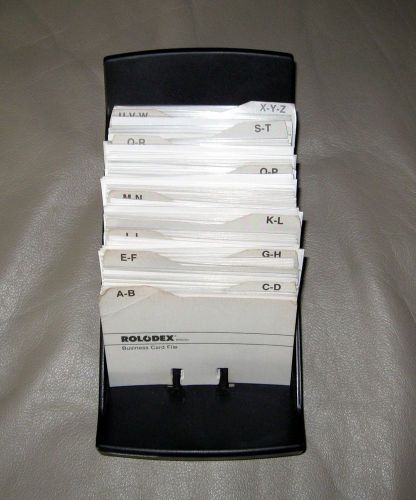 Rolodex open tray business card file, 2 5/8&#034; x 4&#034; cards w sleeves, 118 sleeves for sale