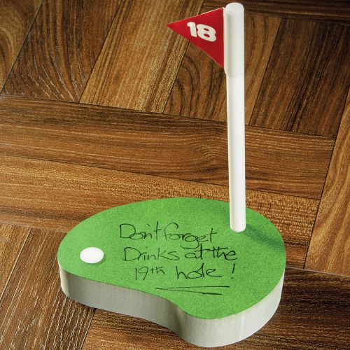 NEW Golfers 200 Page Putting Green Shaped Sticky Notepad with 18th Hole Pen