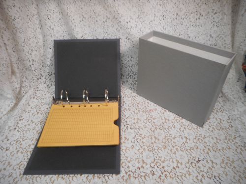 Vintage 9.25&#034; x 8.25&#034; - 2.5&#034; spine black 3 ring binder w/gray slip -10 envelopes for sale