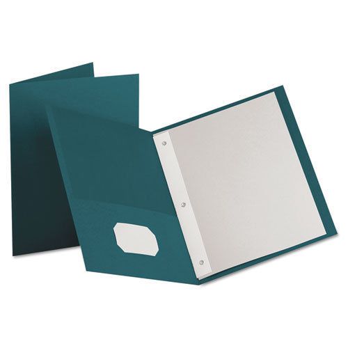 Twin-Pocket Folders with 3 Fasteners, Letter, 1/2&#034; Capacity, Teal, 25/Box