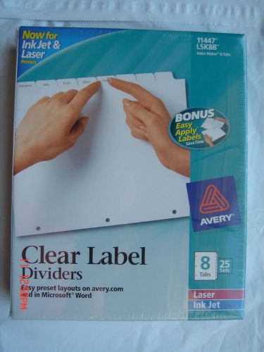 NEW AVERY 11447,LSK8B Index Maker 8 tabs Clear Label Dividers, 25 Sets