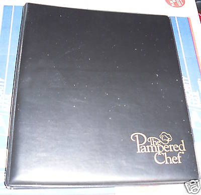 Black 3-ring binder with gold &#034;the pampered chef&#034; logo for sale