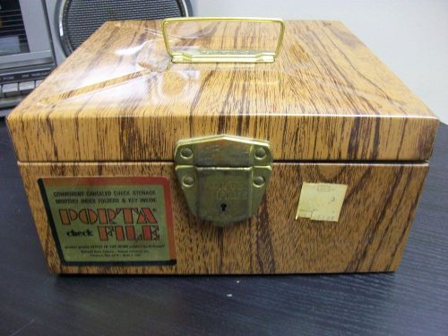 Vintage metal wood grain porta file check organizer lock box sliding divider for sale