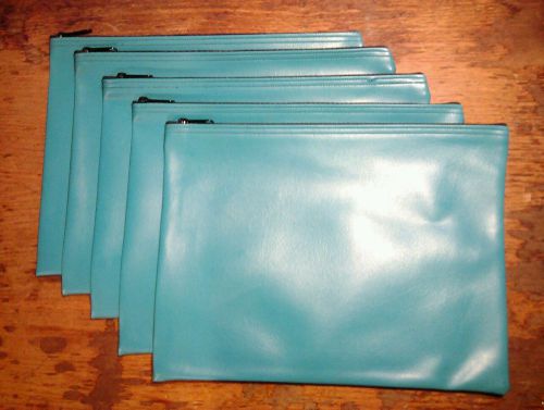5 Brand New- 12&#034; x 8&#034; blue vinyl zippered deposit/receipts/cash bags