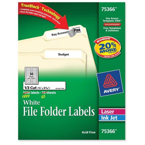 Avery Trueblock File Folder Label - 0.67&#034; Width X 3.44&#034; Length - 1800 (ave75366)