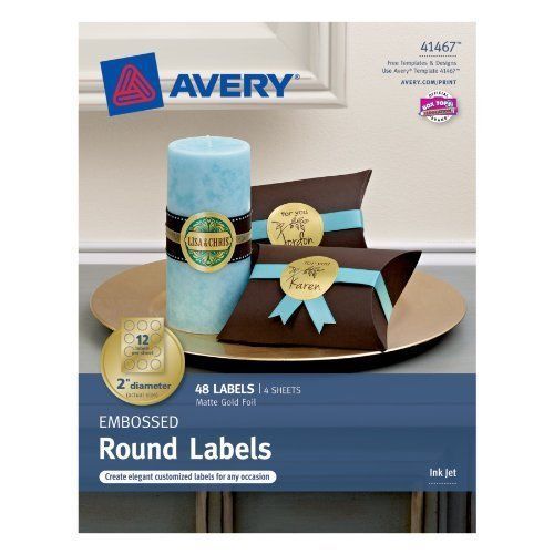 Avery embossed round labels 41467, matte gold foil, 2&#034; diameter, pack (ave41467) for sale