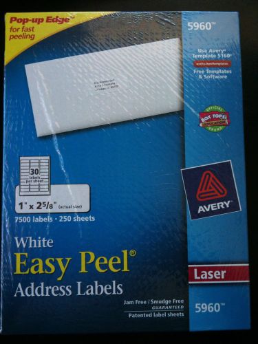 Avery 5960  White Easy Peel Address Labels-250 Sheets/7,500 Labels/Free Ship