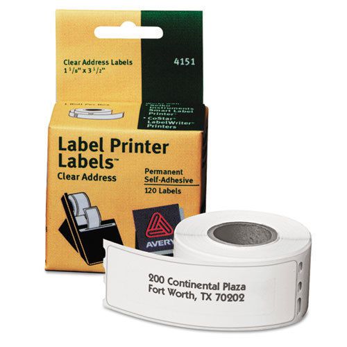 Thermal Printer Labels, Address, 1-1/8 x 3-1/2, Clear, 120/Roll, 1 Roll/Box