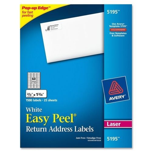 Avery Easy Peel Return Address Label - 1.75&#034;Wx0.66&#034;L -1500/Pack - Laser